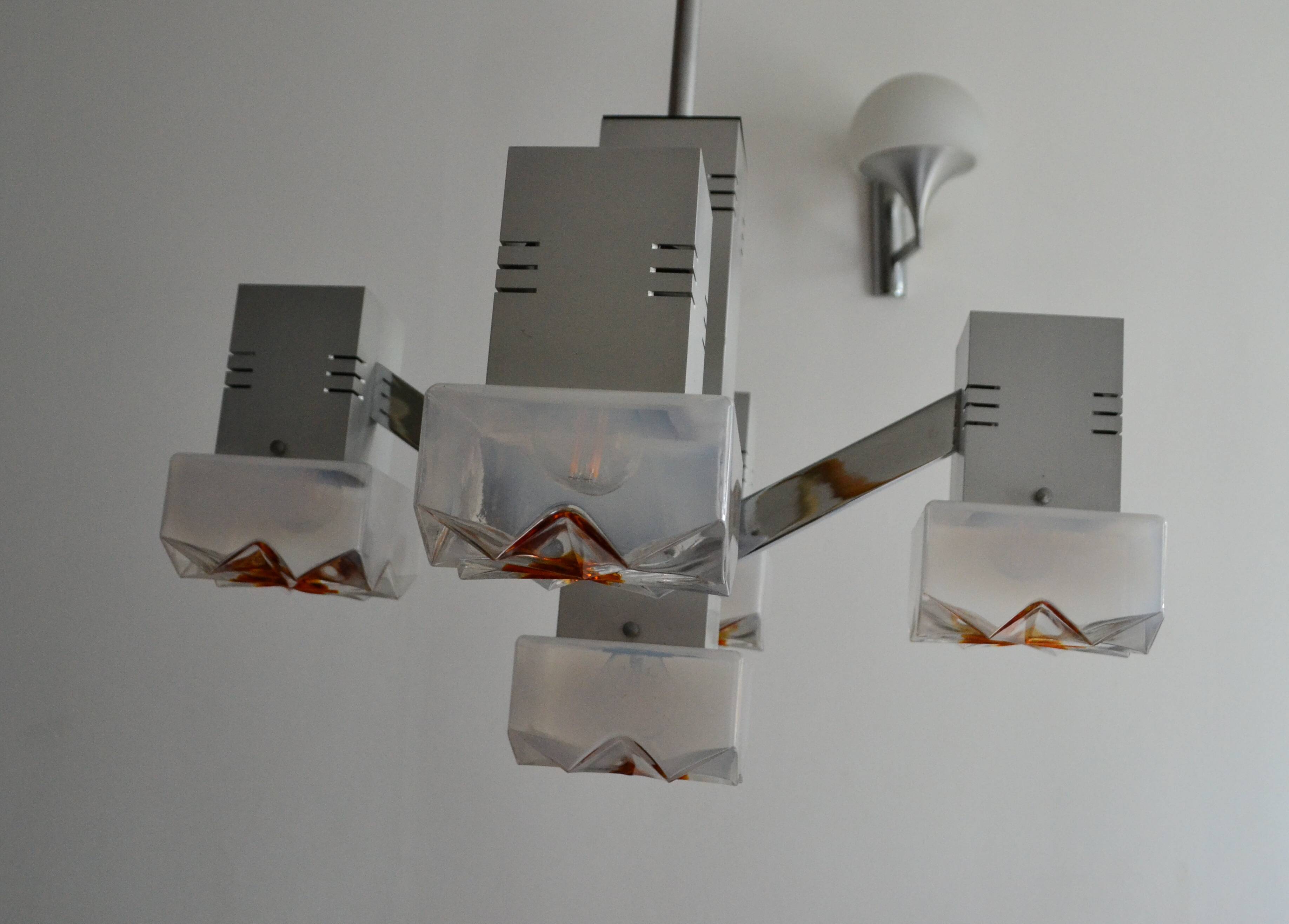 Lustre cubique Sciolari Chrome verre de Murano 60/70s