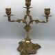 Pair of old candlesticks in bronze 3 lights rocaille style 28,5 cm