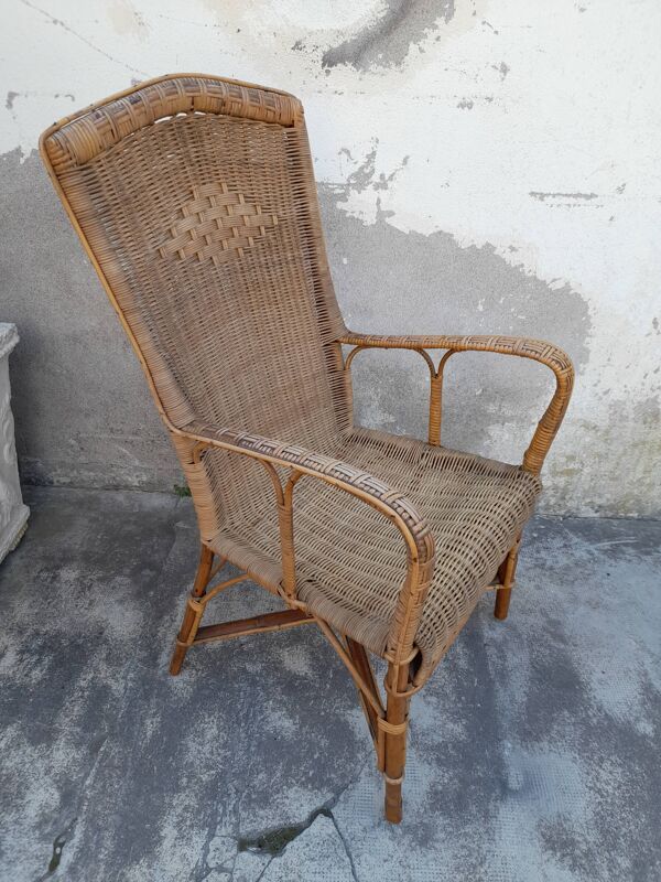 Fauteuil en osier ancien années 50
