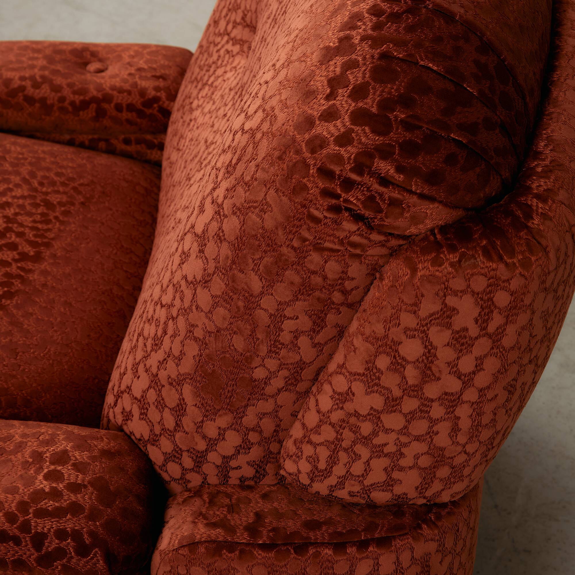 Velvet Armchair with Rounded Wooden Legs, 1970s
