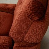 Fauteuil en velours avec pieds arrondis en bois, années 1970