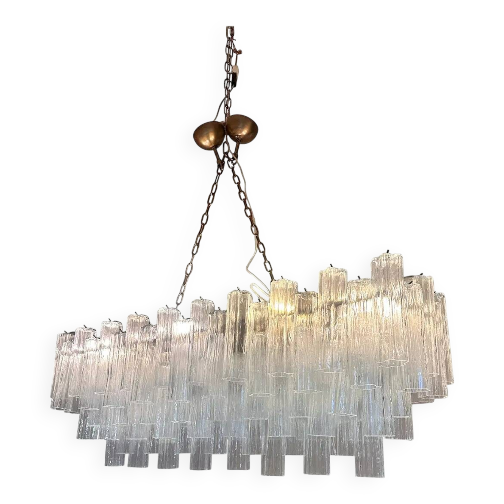 Contemporary Luxury Rectangular "Tronchi" Murano Glass Burnished Chandelier