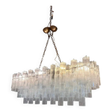 Contemporary Luxury Rectangular "Tronchi" Murano Glass Burnished Chandelier