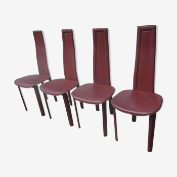 Series of 4 leather chairs, italian design, 60