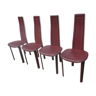 Series of 4 leather chairs, italian design, 60
