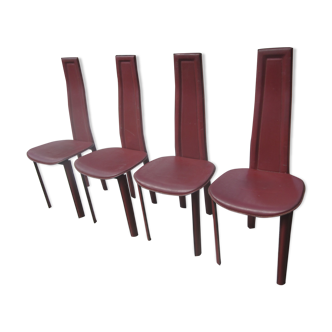 Série de 4 chaises en cuir, design italien, années 60