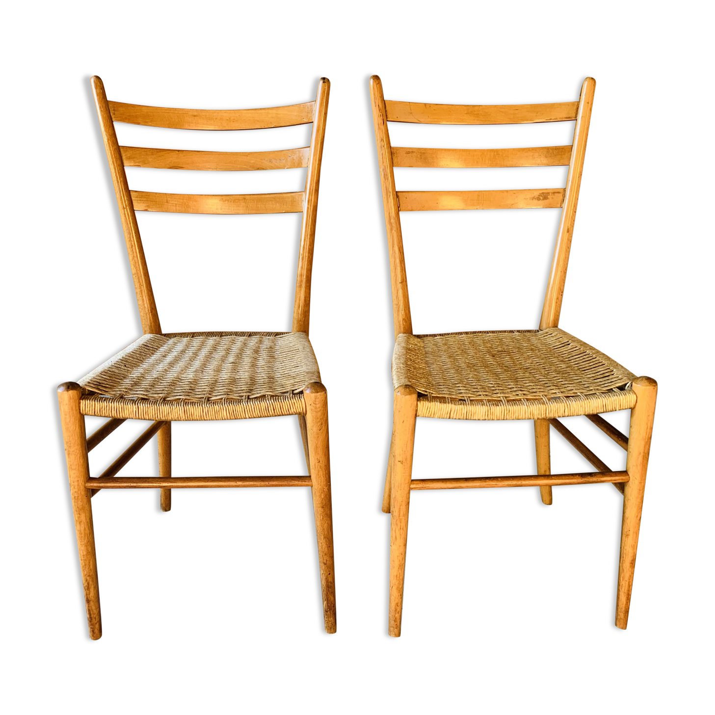 Paire de chaises italienne bois et corde