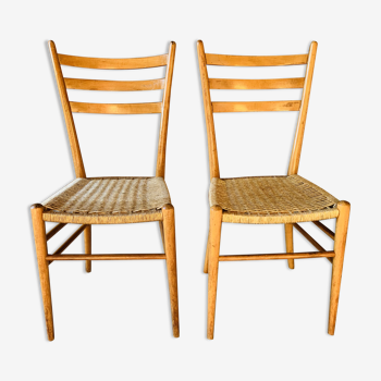 Paire de chaises italienne bois et corde