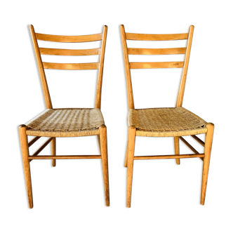 Pair of Italian chairs wood and rope