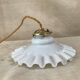 Suspension ancien opaline pâte de verre plissé blanche 1940 Vintage