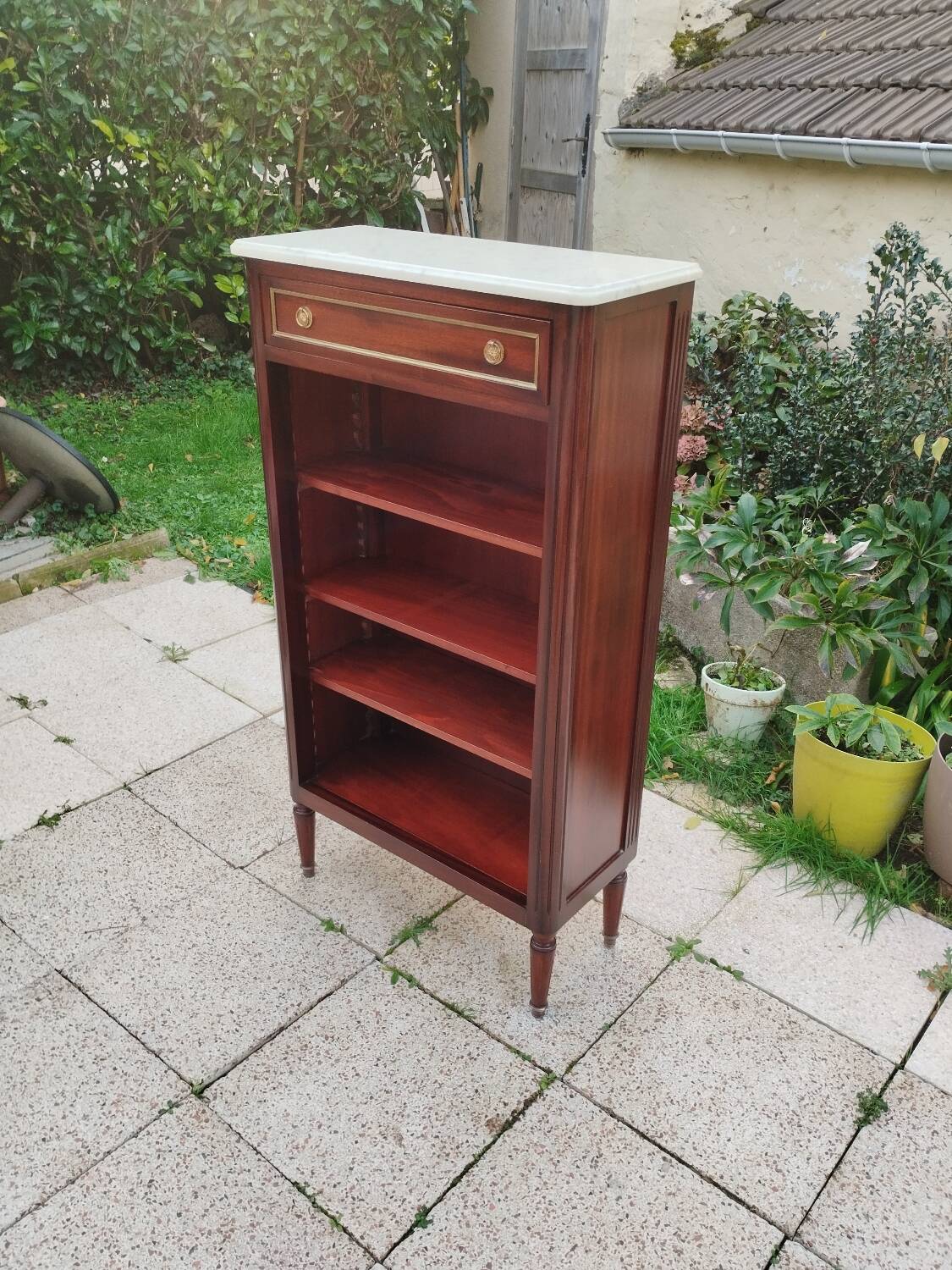Antique Bibus bookcase in Louis XVI style with marble top