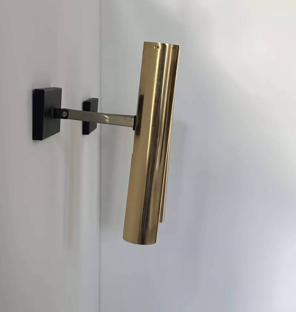 Pair of vintage modernist wall lights, brass, France 1970