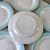 set of 5 pastel gradient sky blue dessert plates from the 40s and 50s