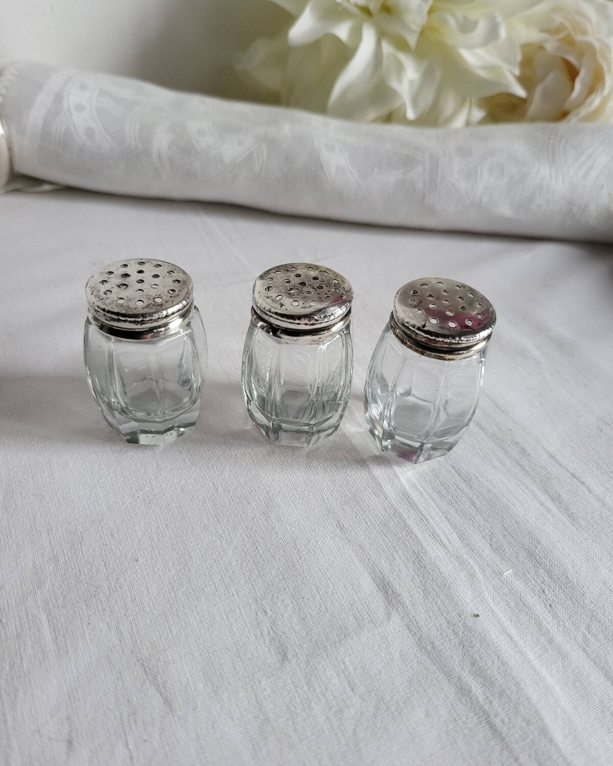 3 Antique Salt Cellars Silver Cork Crab Mark