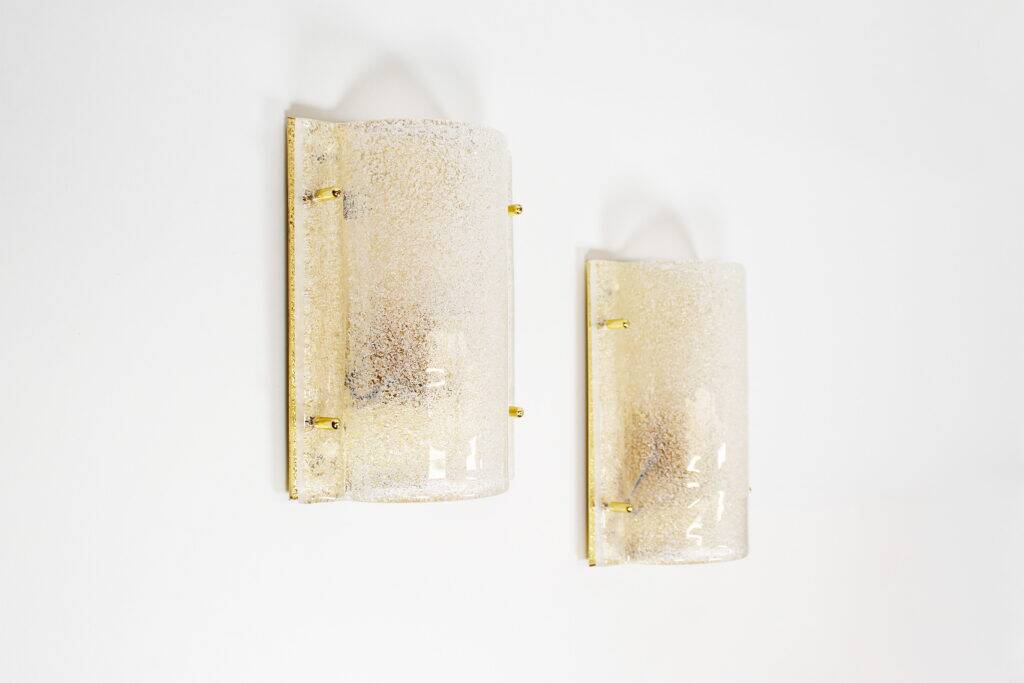 Set (2) of 1970s German brass and glass wall lights by WKR