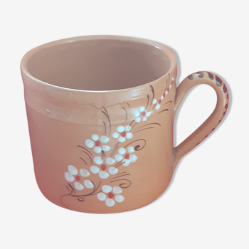 Glazed sandstone pot with enamel pattern cherry blossoms.