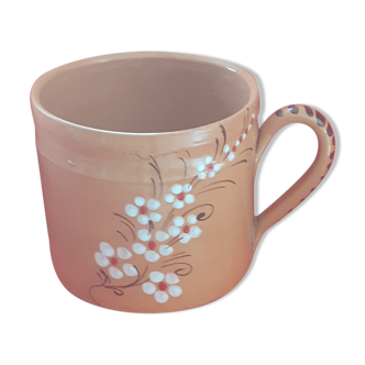 Glazed sandstone pot with enamel pattern cherry blossoms.