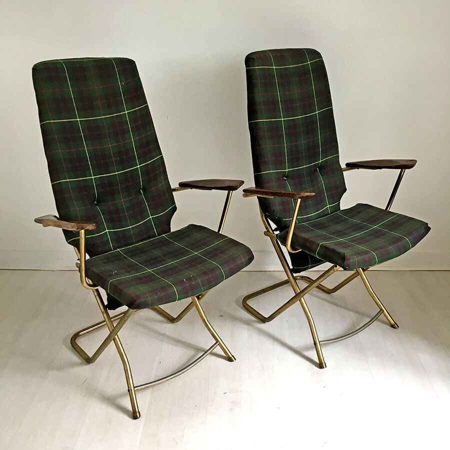 Paire de fauteuils pliants vintage style Anglais