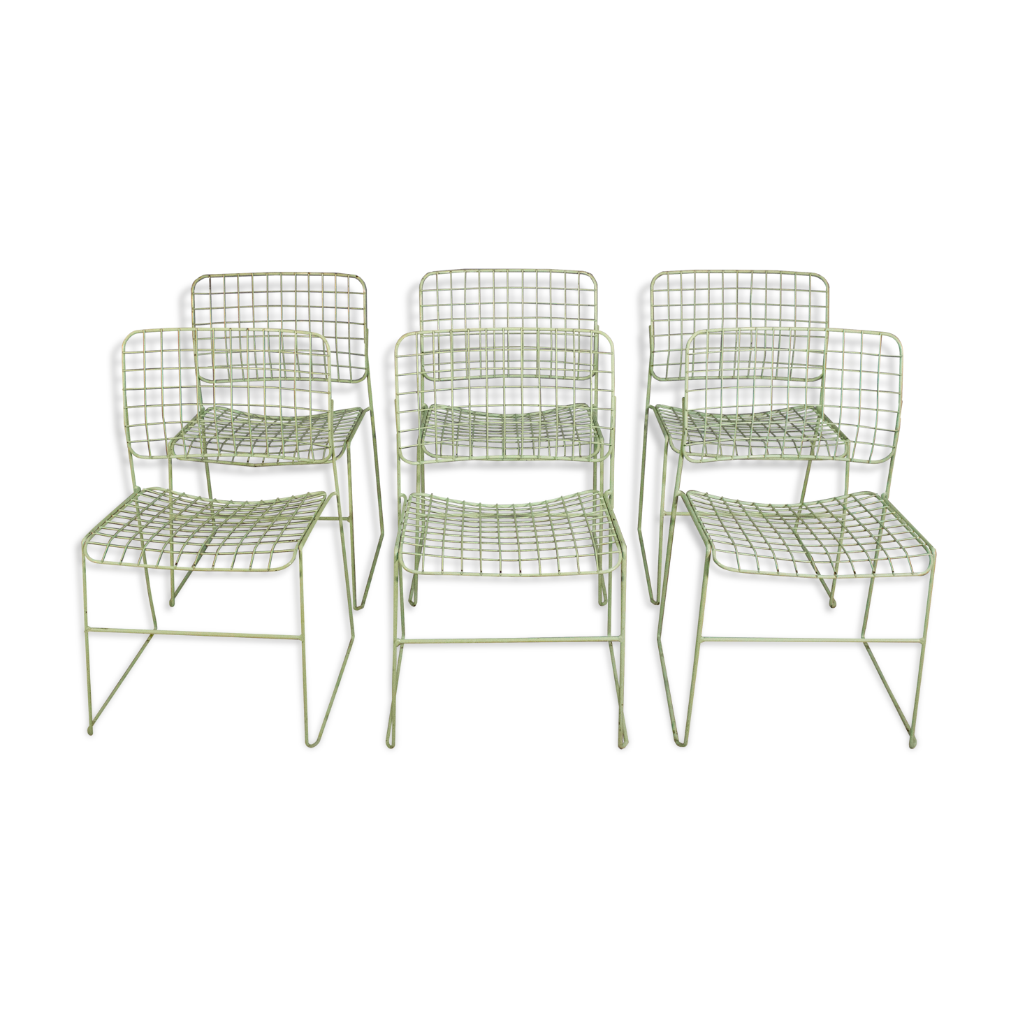 6 metal chairs, painted in teal