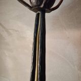 Lampe en fer forgé et verre moulé - décor de rose - vers 1900