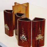 2 vintage Asian pencil pots Vietnam rosewood and mother-of-pearl inlays