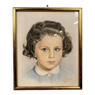AG Stanek: Art Deco watercolor circa 1930, the little girl with blue eyes