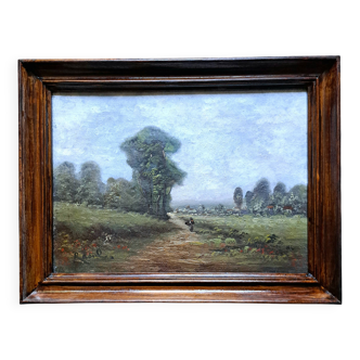 Tableau impressionniste - Huile sur toile signée, Ecole Barbizon 1880