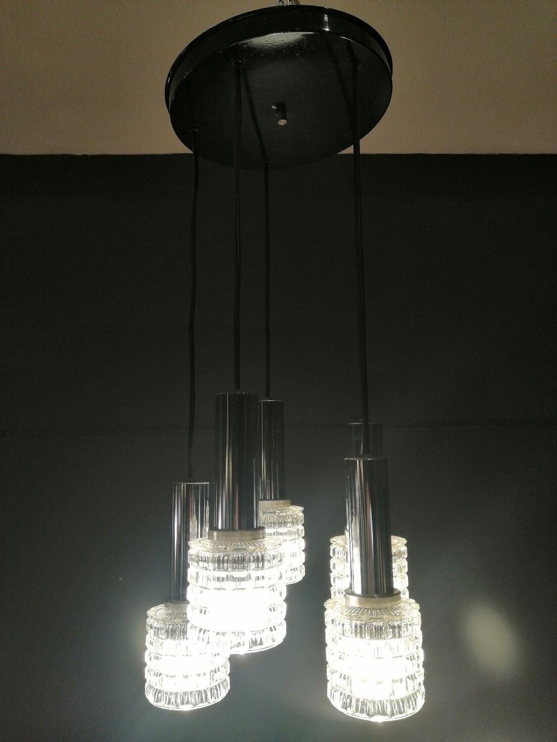 Glass and chrome chandelier by Massive Belgium