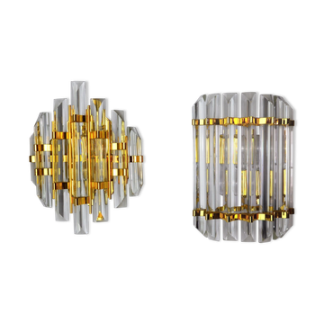 Duo d'appliques Venini, Murano, verre taillé, Italie, 1970