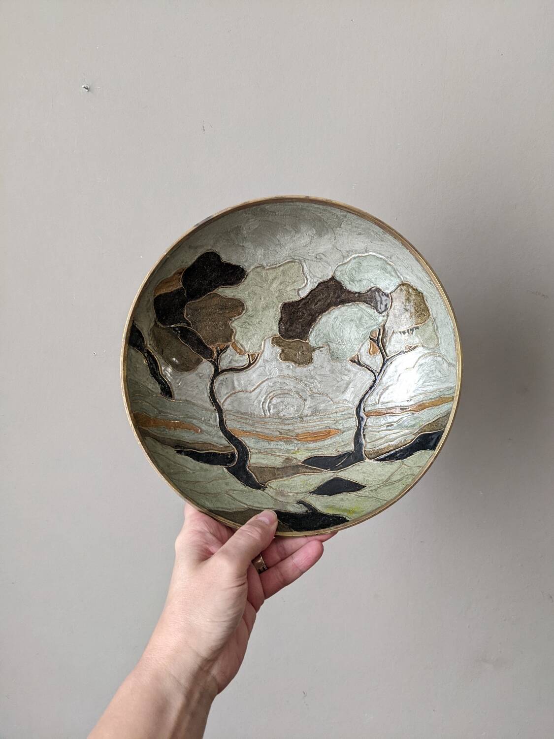 Vide poche laiton cloisonné décor peint à la main laiton émaillé