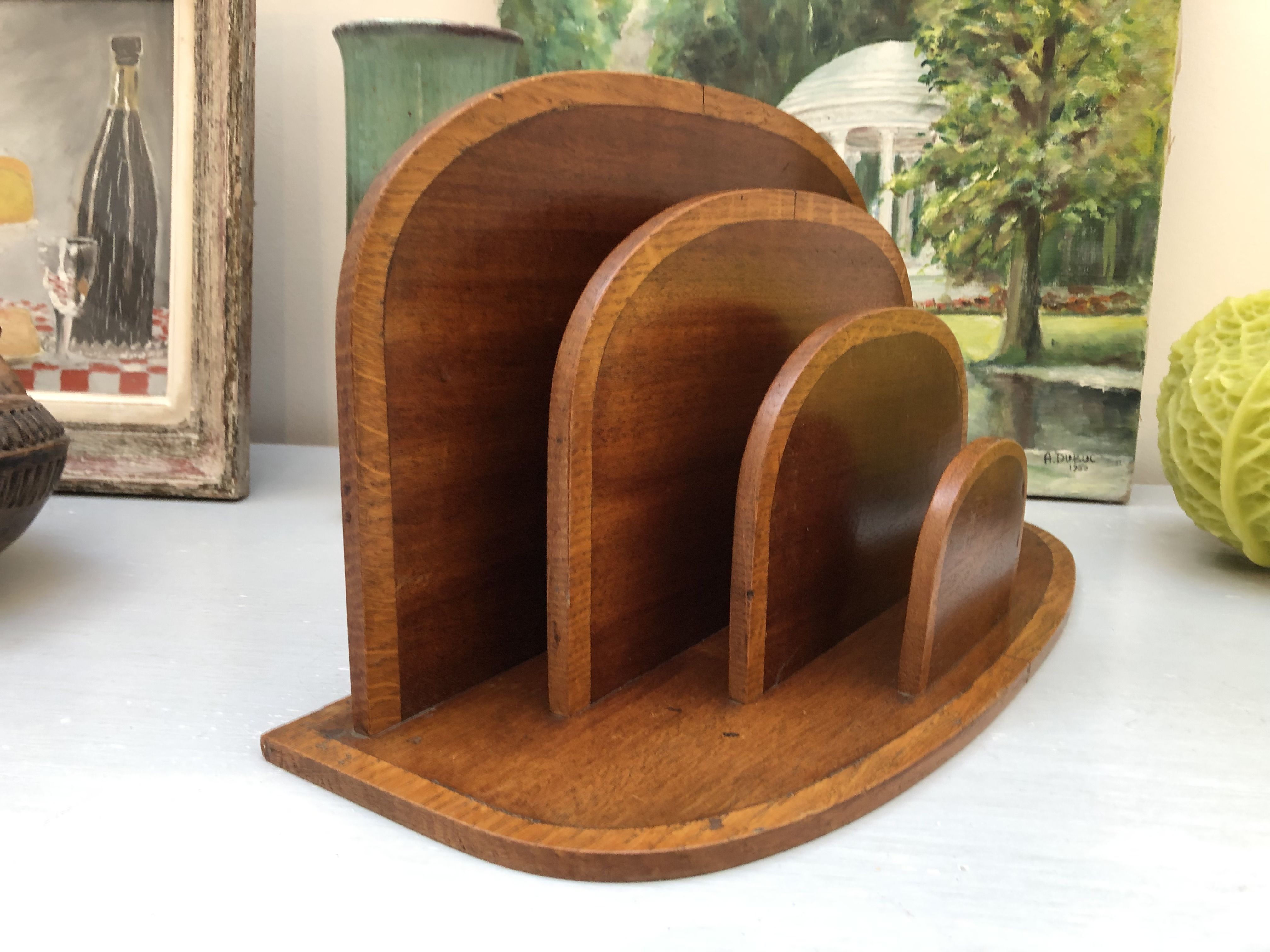 Former sorter of art deco desk in two-tone oak and mahogany wood