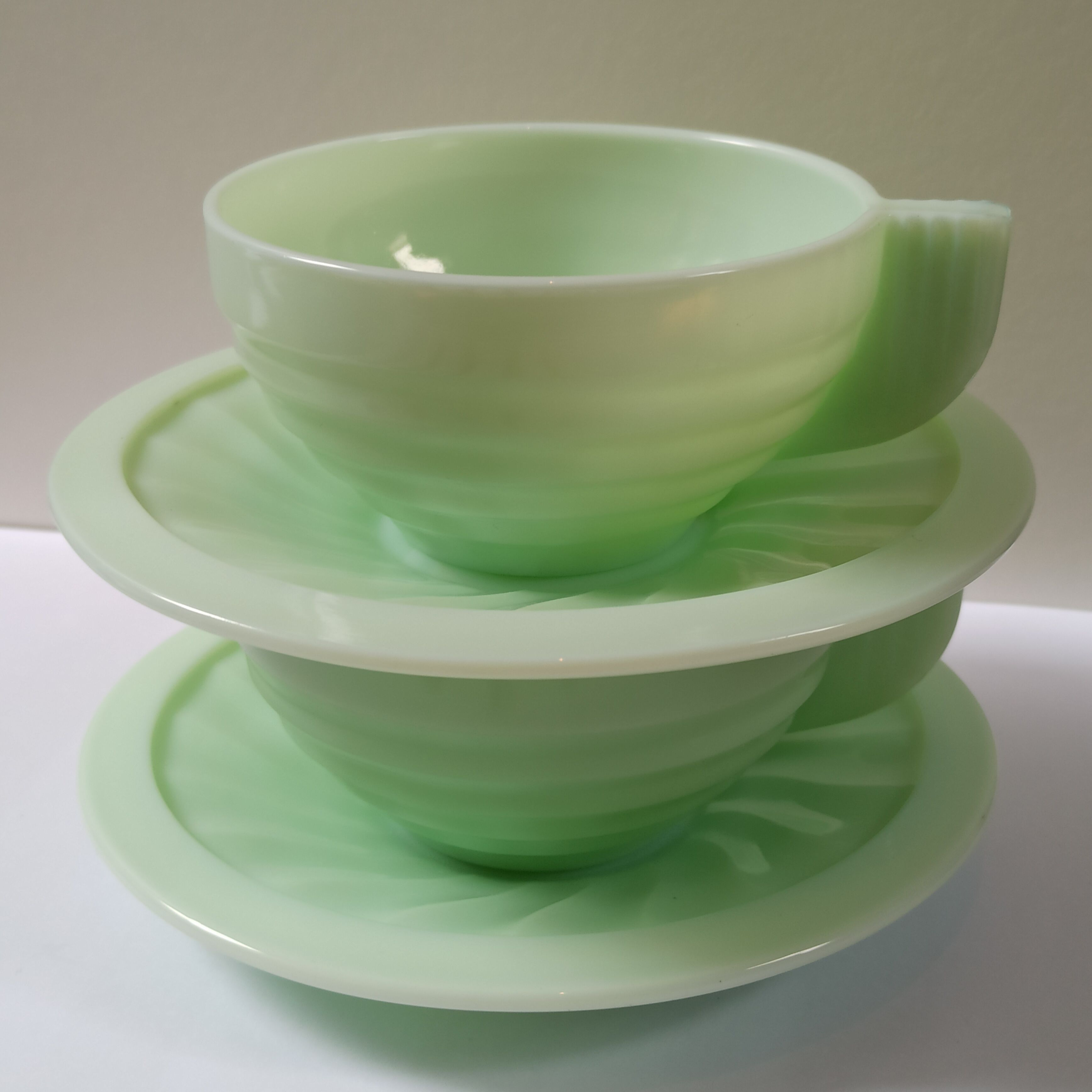 Opaline green art deco jadeite cups