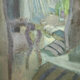 OIL ON CANVAS JEAN MAUFAY ABSTRACT COMPOSITION SCENE OF INTERIOR