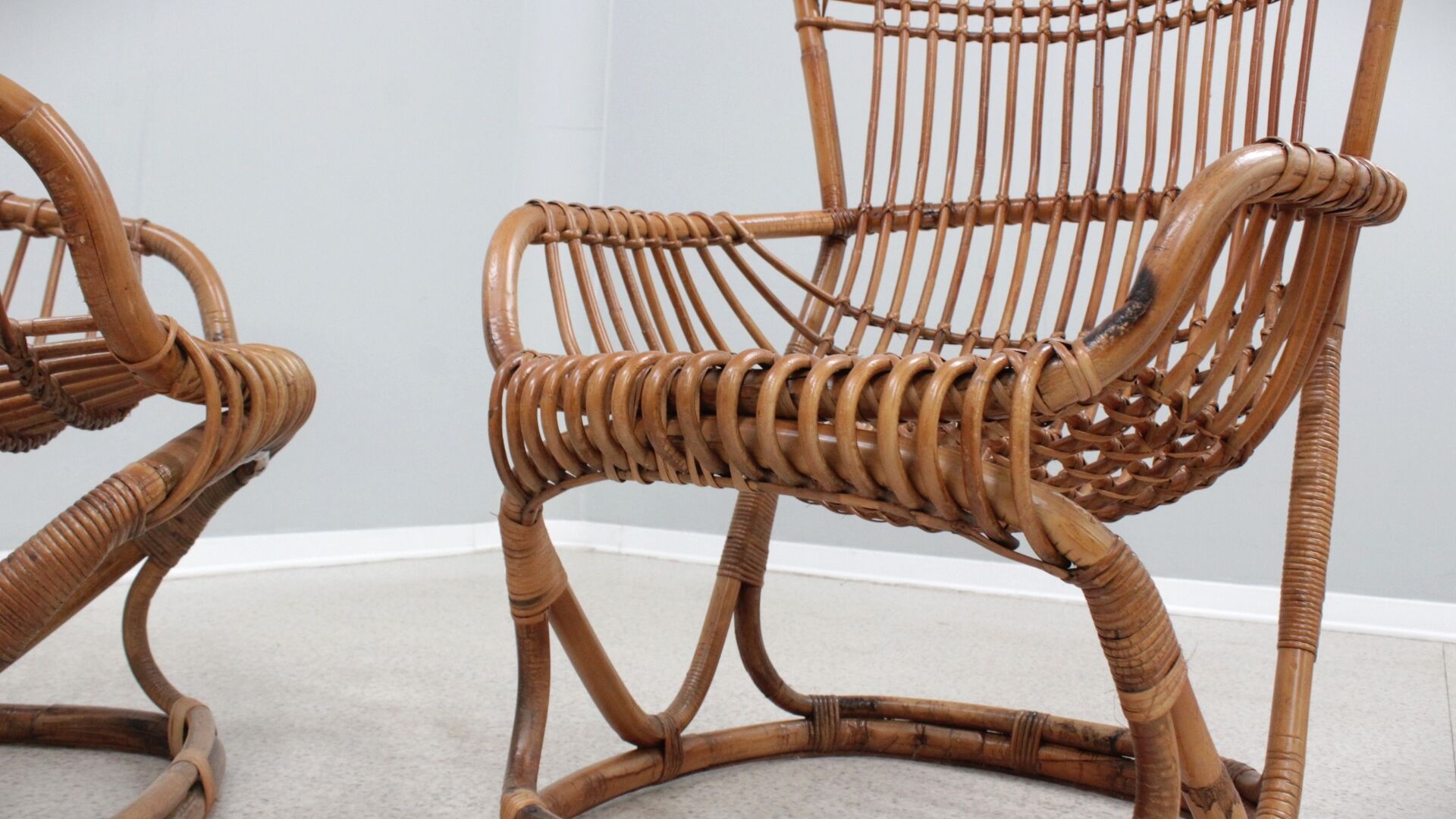 Set of 2 rattan chairs Tito Agnoli Bonacina 1960s