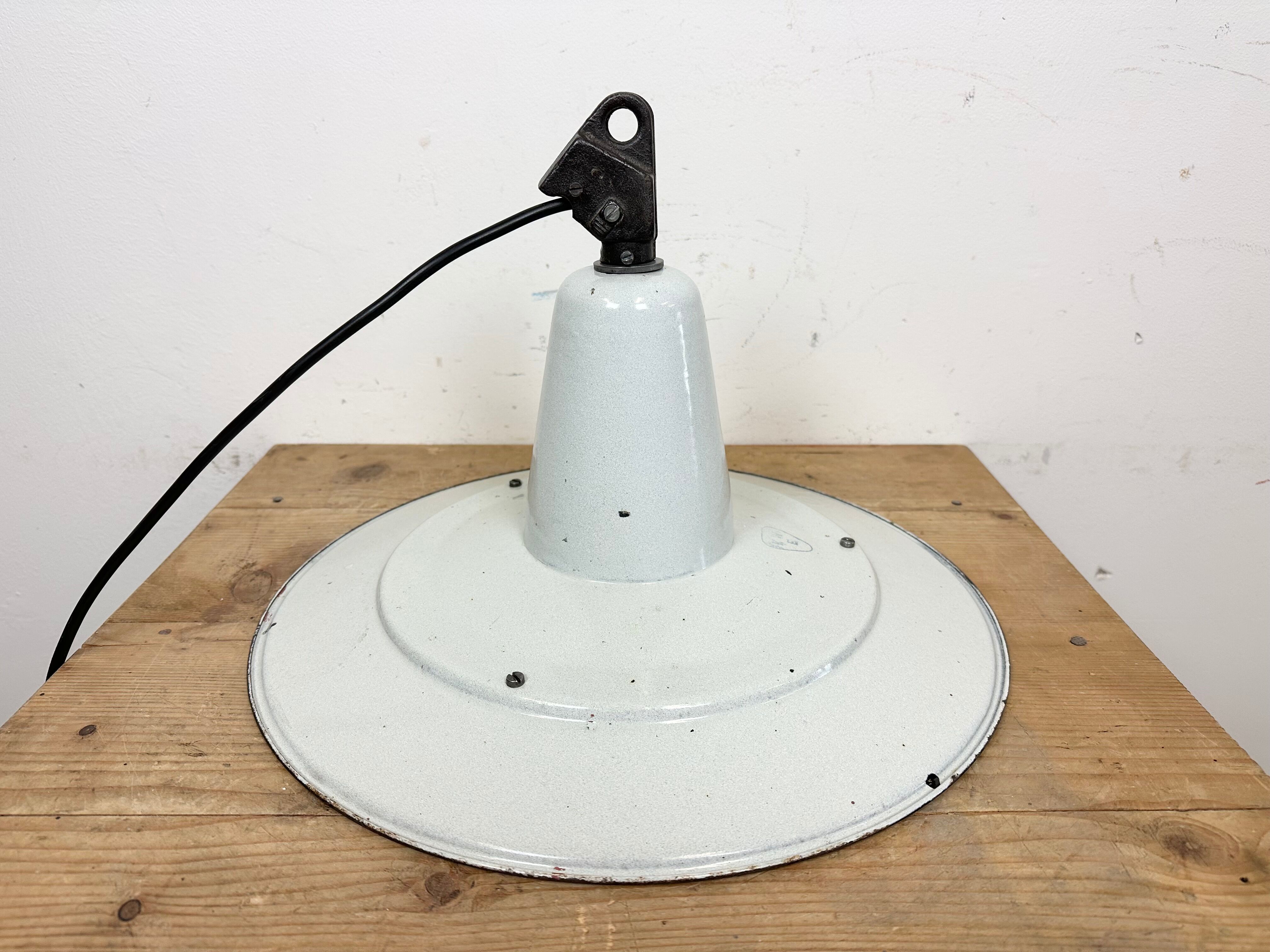 Industrial White Enamel Factory Pendant Lamp, 1960s