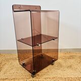 Vintage dessert table by Eric Maville in smoked Plexiglas and chrome, Roche Bobois 1970.