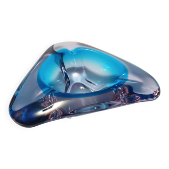 Large Triangular Blue Murano Glass Trinket Bowl - Ashtray, Italy