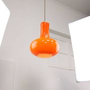 Mid-Century Italian Orange Glass and Brass Pendant Lamp