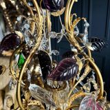 Lustrous pagoda from Maison Baguès in gilded bronze with a decoration of flowers and fruits in glass - 20th century