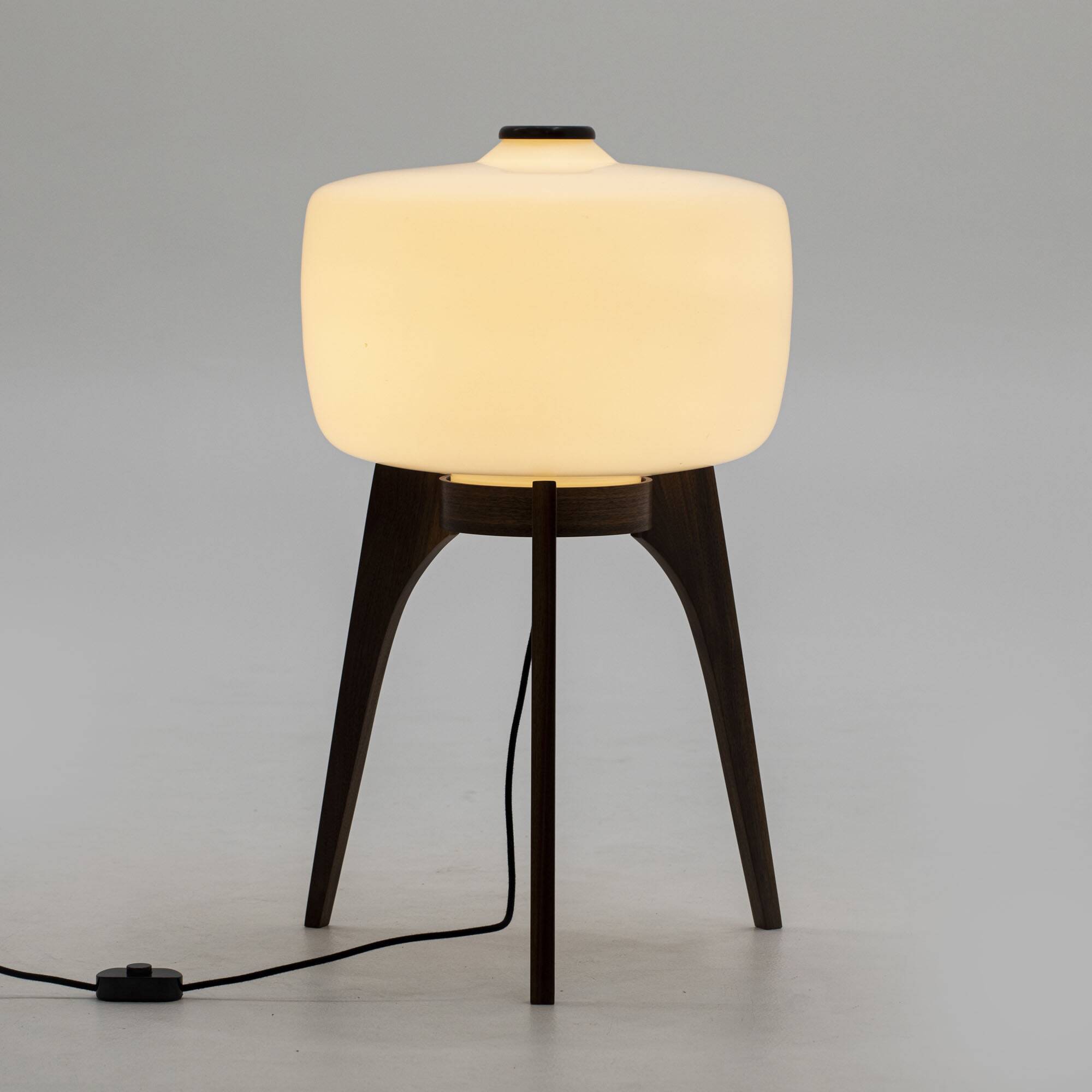 Tripod Floor Lamp in Walnut & Opaline Glass from Uluv / Valasske Mezirici, Former Czechoslovakia, 19