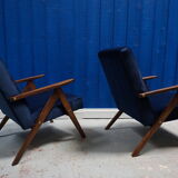 Mid century modern easy chairs from 1960's in navy blue velvet, set of 2
