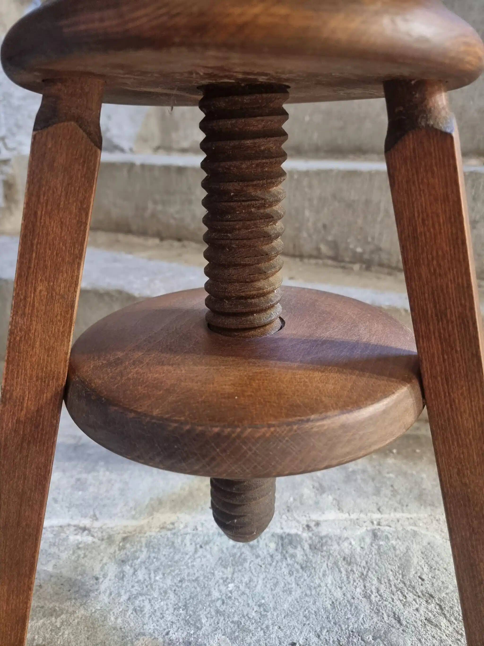 Vintage French adjustable beech stool, 1950s