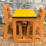 Children's wooden and formica desk and sled chairs 1970