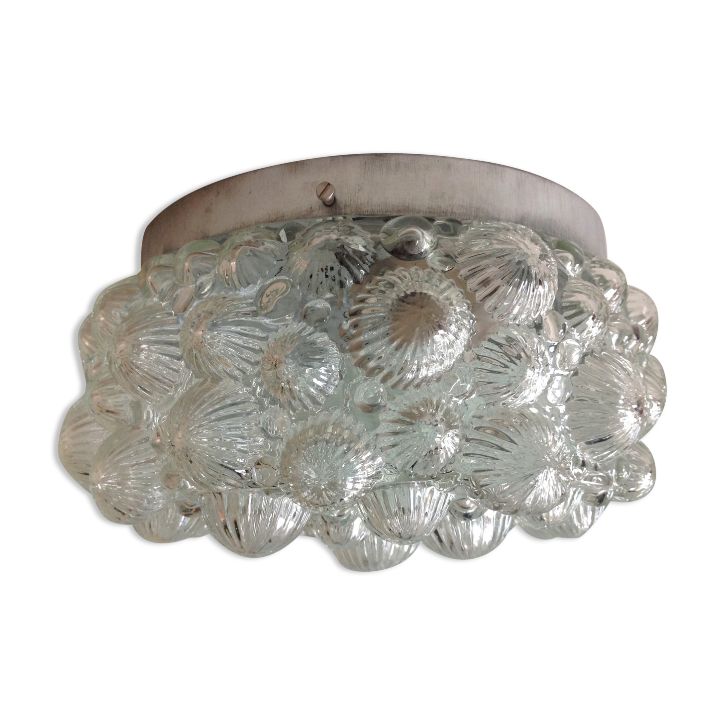 Round ceiling lamp in vintage bubbled glass 60s-70s