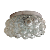 Plafonnier rond en verre bullé vintage années 60-70