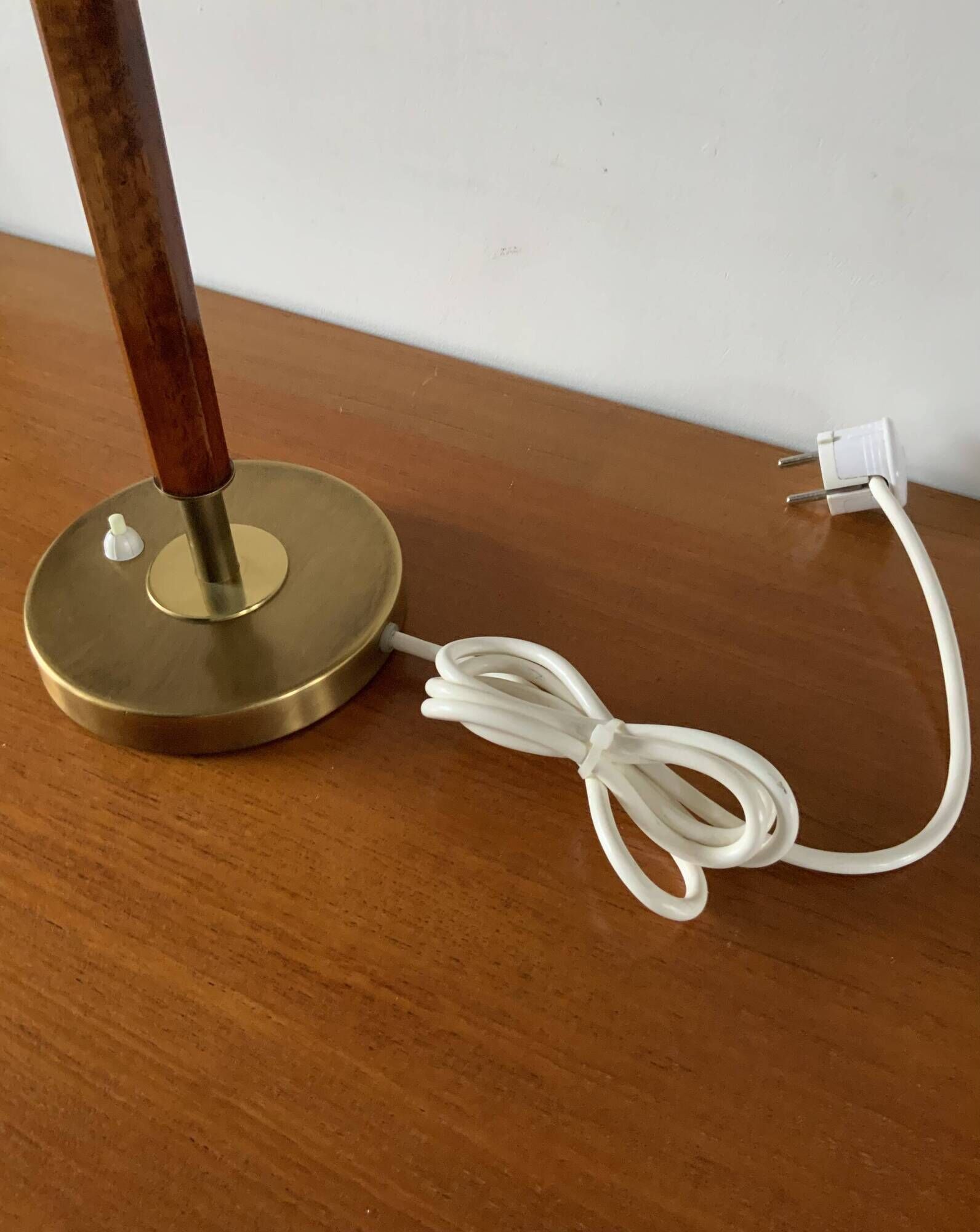Rare Vintage Brass And Teak Table Lamp Borden's Boras Model 8445, 1940's