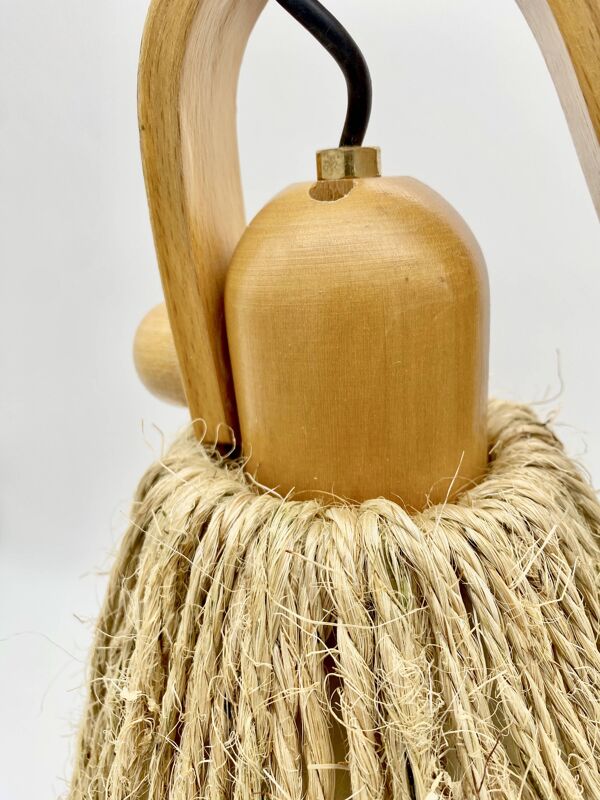 Lampe articulée en bois et corde, années 70