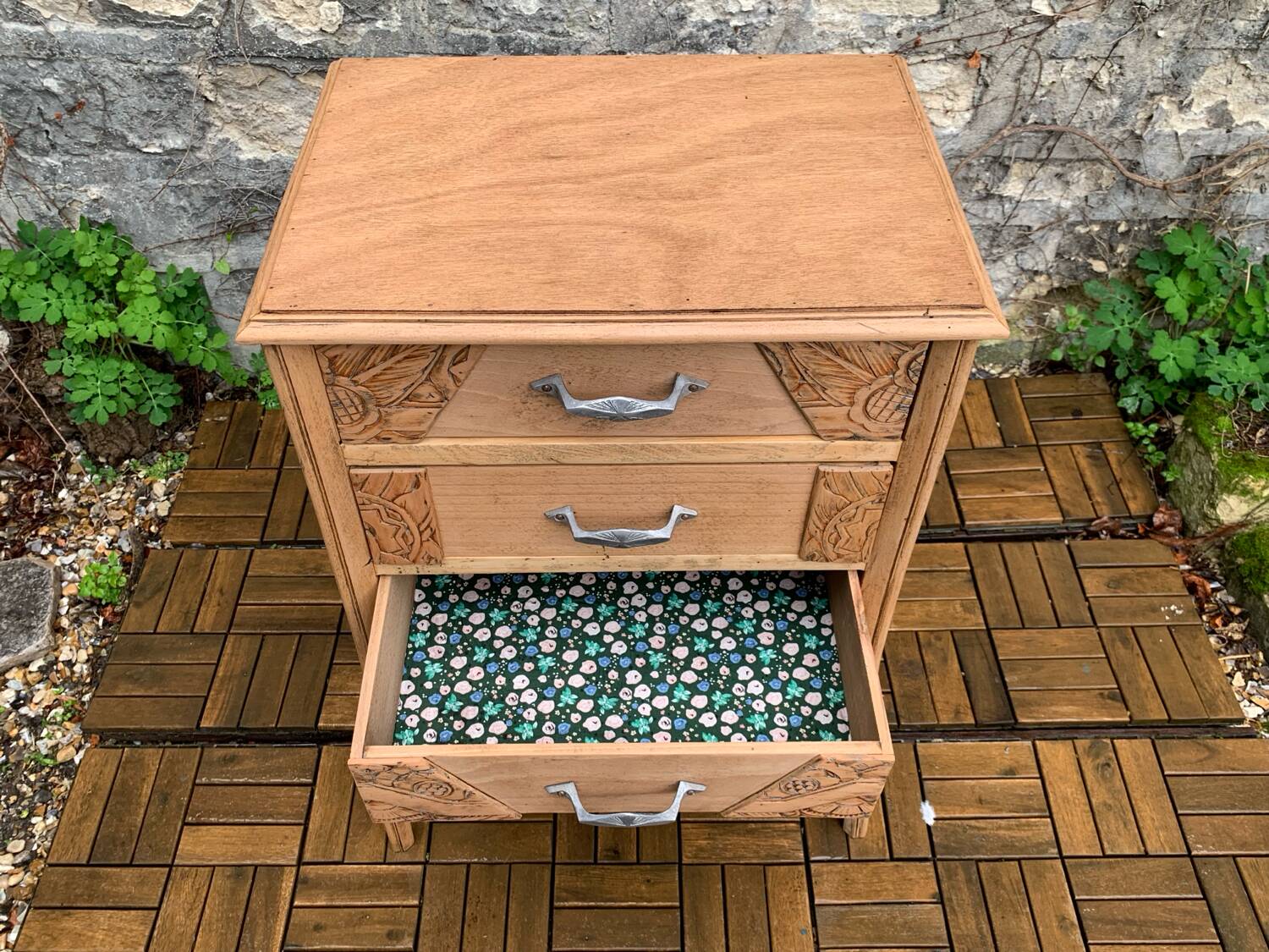 Art Deco chest of drawers in raw wood, 1930