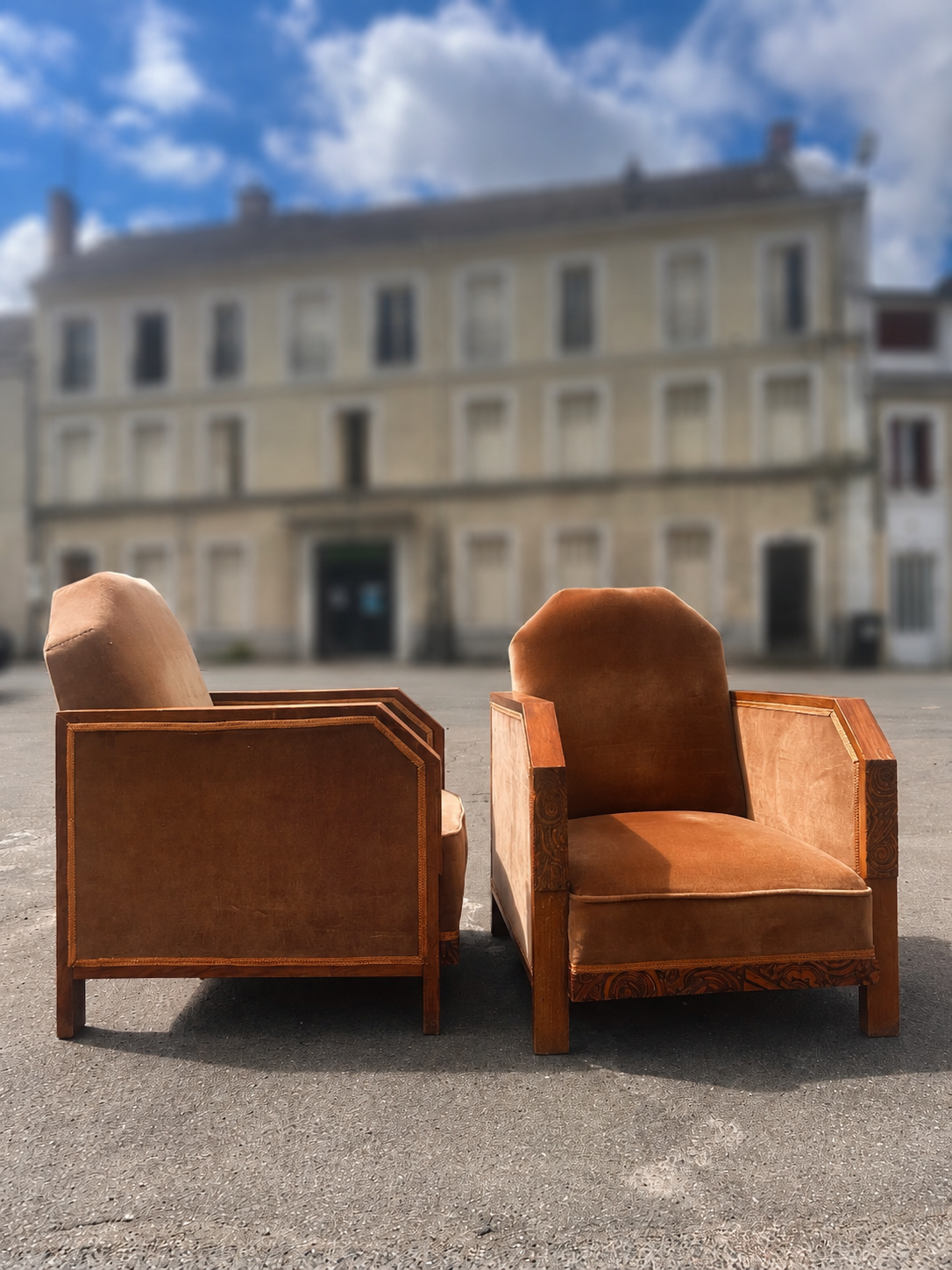 Pair of Art Deco club armchairs, renovated