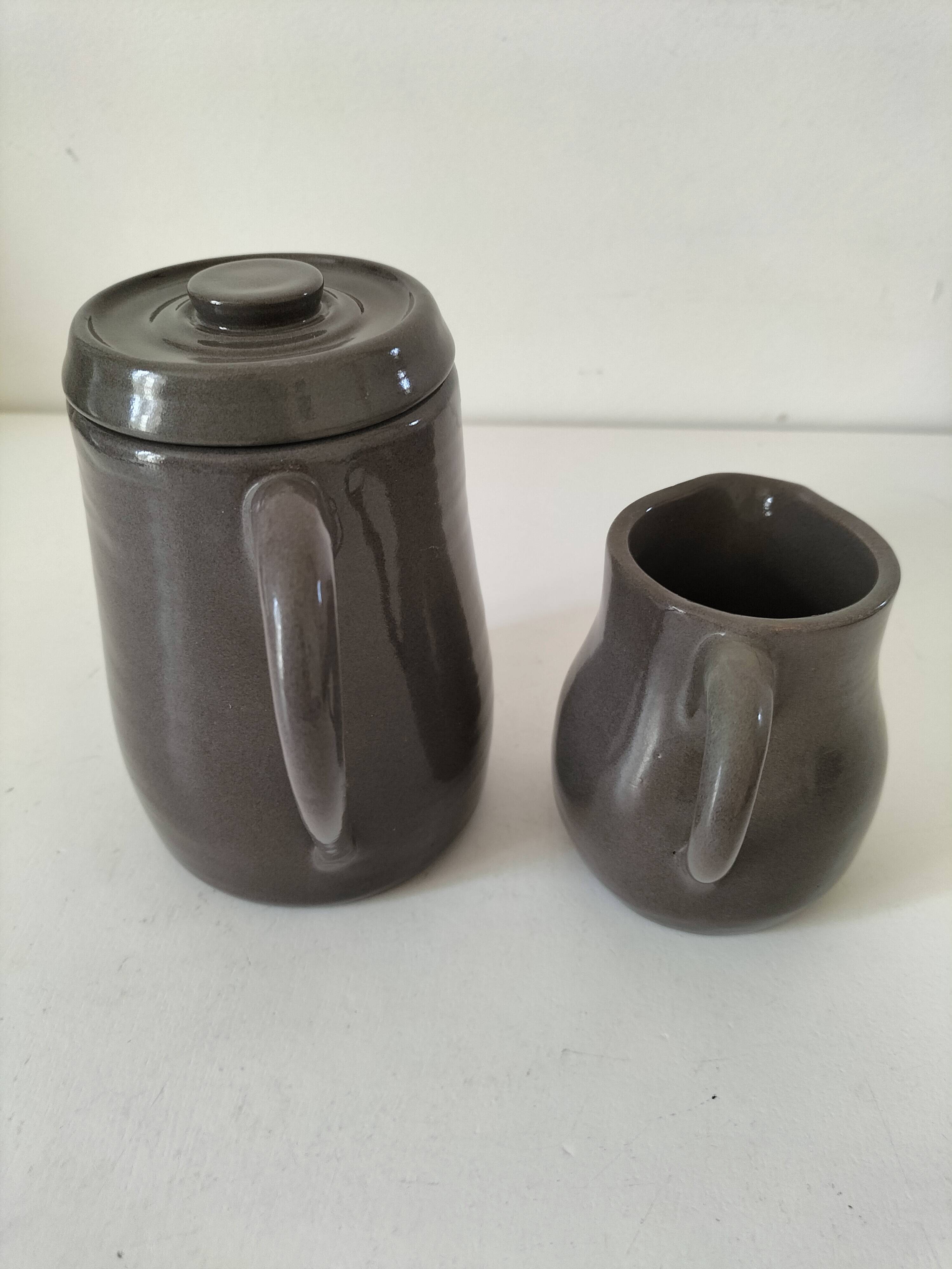 Duo verseuse et pot à lait en grès brun – céramique vintage